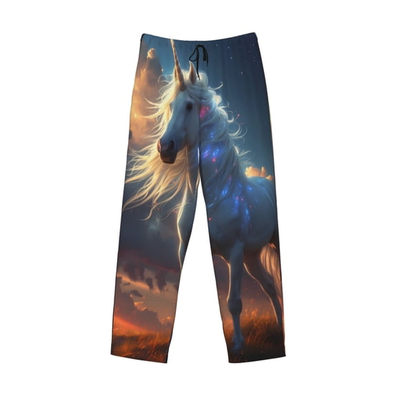 Lsque Starry Light White Horse Print Men's Pajama Pants, Lounge Pant - Comfortable Home Wear,Elastic Waistband, Stylish Design-Large