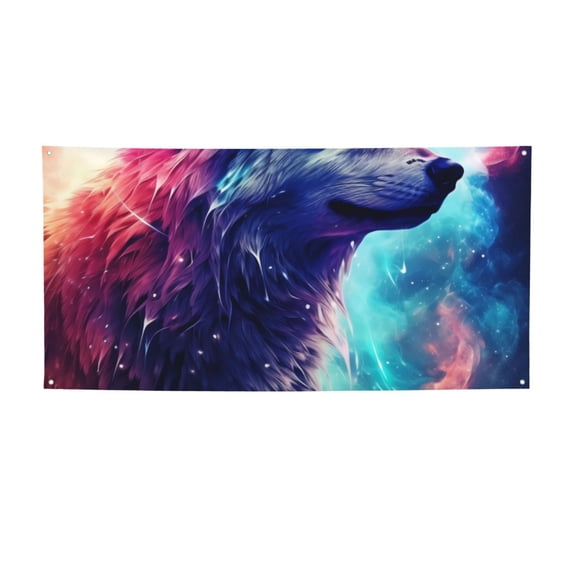 Lsque Starry Multicolored Wolf Pattern Party Banner, Festive Banner , Holiday Celebrations and Events for Carnival Birthday Party Festival Decorations-Medium