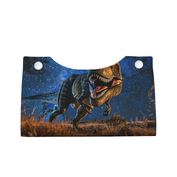 Lsque Starry Night Charging Dinosaur Printed Long Tissue Box Cover Holder, Facial Paper Organizer Dispenser,Triangle with Bottom Belt, PVC Leather Decorative Organizer