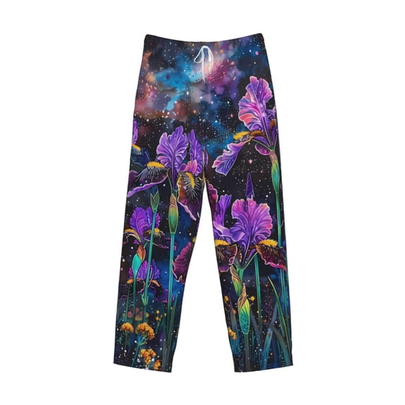 Lsque Starry Night Iris Field Print Men's Pajama Pants, Lounge Pant - Comfortable Home Wear,Elastic Waistband, Stylish Design-Medium