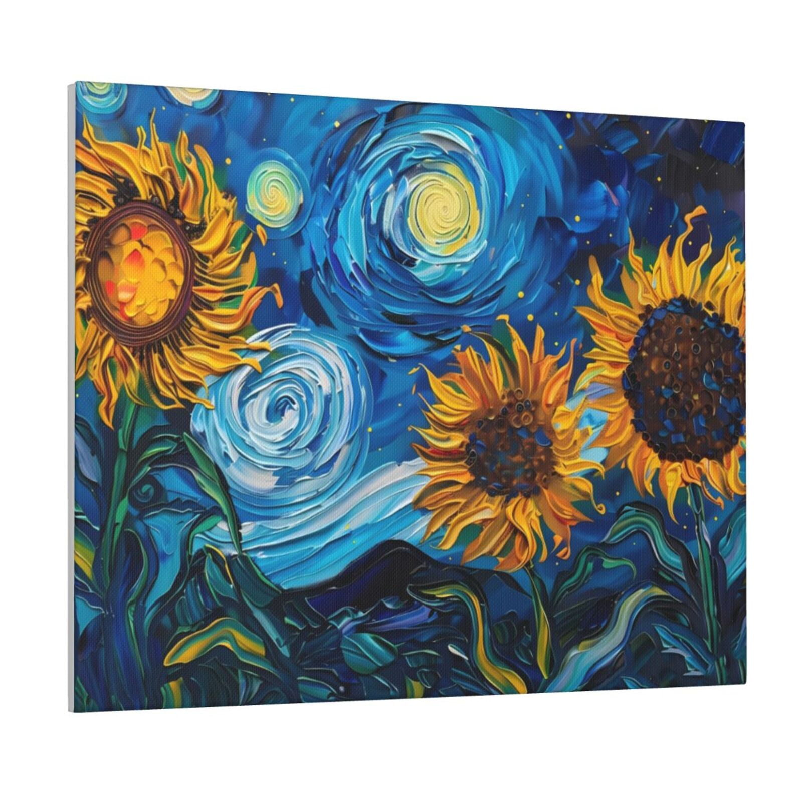 Lsque Starry Night Sunflower Field Print Wall Art – Decorative Picture ...