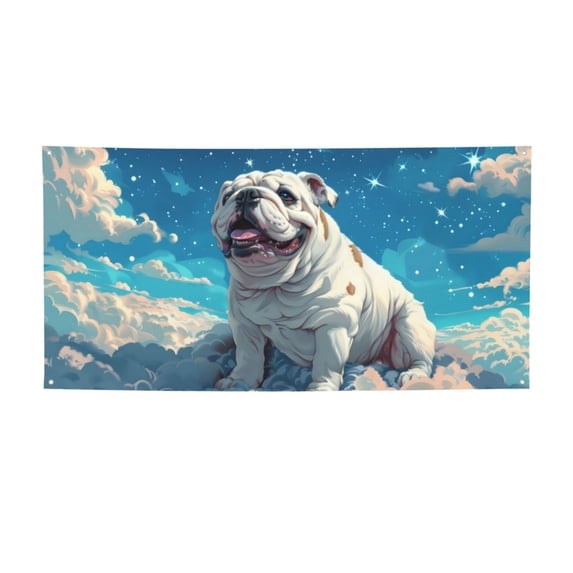 Lsque Starry Sky Cloud Bulldog Pattern Party Banner, Festive Banner , Holiday Celebrations and Events for Carnival Birthday Party Festival Decorations-Medium