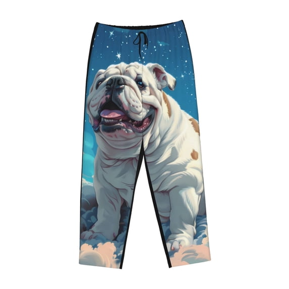 Lsque Starry Sky Cloud Bulldog Print Women's Pajama Pants, Lounge Pant - Comfortable Home Wear,Elastic Waistband, Stylish Design-Medium