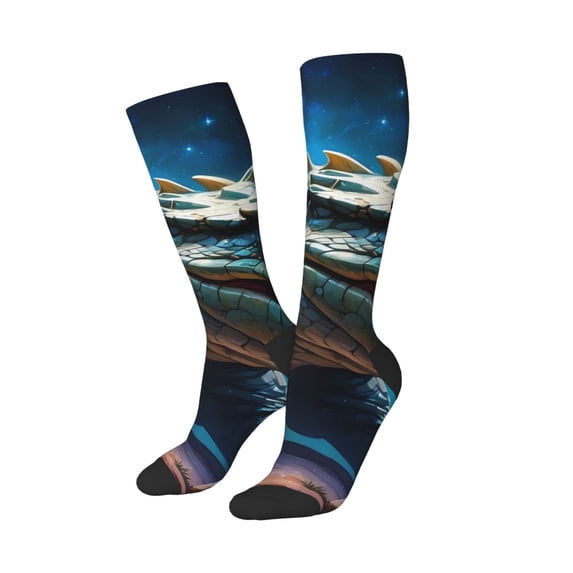 Lsque Starry Sky Colorful Crocodile A Printed Crew Socks Men's Women's LightWeight Thin Casual Calf Socks ,Knee High Socks,Cotton Socks