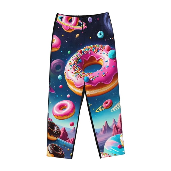 Lsque Starry Sky Colorful Donut Print Women's Pajama Pants, Lounge Pant - Comfortable Home Wear,Elastic Waistband, Stylish Design-Large