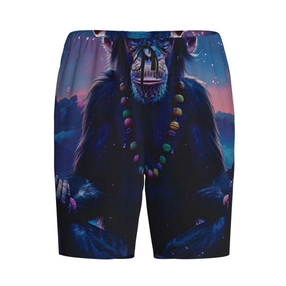 Lsque Starry Sky Meditating Chimpanzees Mens Sleep Pajama Shorts,Short Pajama Pants, Cotton Ultra-Soft Knit-XX-Large