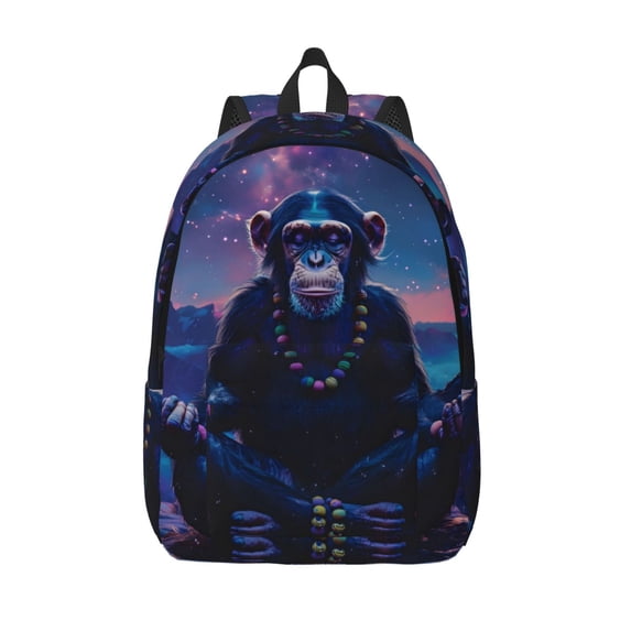 Lsque Starry Sky Meditating Chimpanzees Pattern Canvas Daypack, Durable Backpack, High-quality Versatile Backpack,Vintage Compact Backpack-Medium