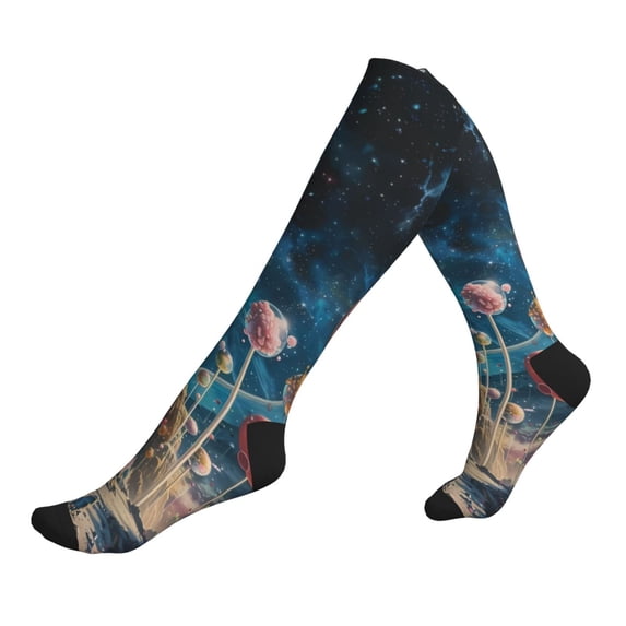 Lsque Starry Sky Planet Lollipop Pattern Sport Compression Socks for Men & Women 15-20 mmHg Knee High Nurse Pregnant Running Medical and Travel Athletic
