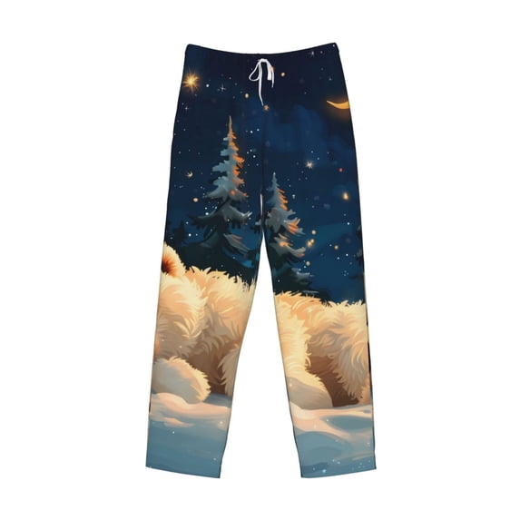 Lsque Starry Sky Sleep White Bear Print Men's Pajama Pants, Lounge Pant - Comfortable Home Wear,Elastic Waistband, Stylish Design-X-Large