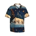 thumbnail image 1 of Lsque Starry Sky Sleep White Bear pattern Hawaiian Shirt for Men, Unisex Summer Beach Casual Short Sleeve Button Down Shirts-Small, 1 of 9