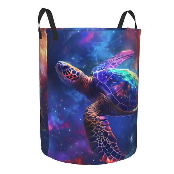 Lsque Starry Sky Turtle pattern Laundry Hamper Basket, Tall Woven Rope Hamper Basket for Clothes, Lightweight Storage Basket, Collapsible Waterproof-Medium