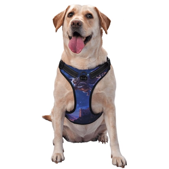 Lsque Starry Sky Wall Flying Tiger Dog Harness, No-Pull Pet Harness with 2 Leash Clips, Adjustable Soft Padded Dog Vest with Easy Control Handle for Large Dogs-Large