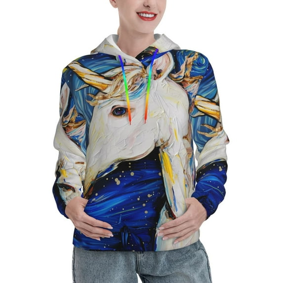 Lsque Starry White Horse Pattern Casual Women's Hoodie,Hooded Sweatshirt with Kangaroo Pocket,Pullover Hoodie with Eye-catching Drawstrings-Large