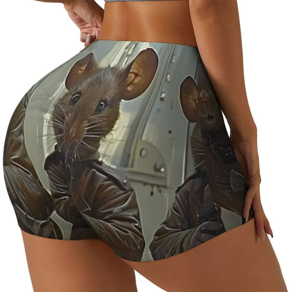 Lsque Steampunk Space Mice Warriors Pattern High Waisted Biker Shorts for Women-Tummy Control Fitness Athletic Workout Running Yoga Gym Shorts,Moisture-Wicking-Small