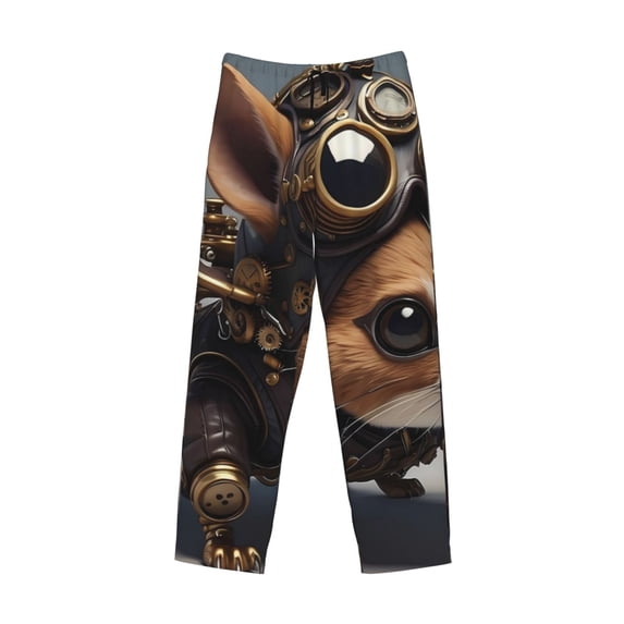 Lsque Steampunk Squirrel Pilot Print Men's Pajama Pants, Lounge Pant - Comfortable Home Wear,Elastic Waistband, Stylish Design-Medium
