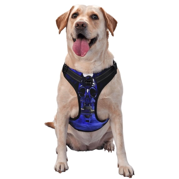 Lsque Steel Skull Dog Harness, No-Pull Pet Harness with 2 Leash Clips, Adjustable Soft Padded Dog Vest with Easy Control Handle for Large Dogs-X-Large