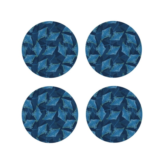 Lsque Stingray Pattern 4" Drink Coasters Set of 4, PVC Leather Absorbent Coasters, Table Coaster Set Decorative Coffee Cup Coasters Housewarming Gift -Round Shape