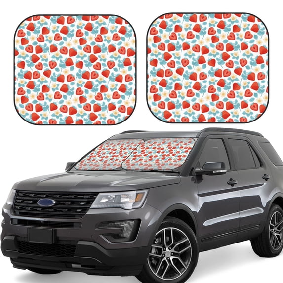 Lsque Strawberries 2 PCS Windshield Sun Shade | CarFoldable Window Covers | Car Accessories Reflect UV for Universal Cars SUV Truck | Medium