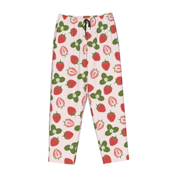 Lsque Strawberries And Leaf Print Women's Pajama Pants, Lounge Pant - Comfortable Home Wear,Elastic Waistband, Stylish Design-Medium