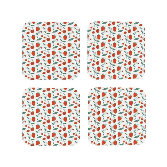 Lsque Strawberries Pattern 4" Drink Coasters Set of 4, PVC Leather Absorbent Coasters, Table Coaster Set Decorative Coffee Cup Coasters Housewarming Gift -Square