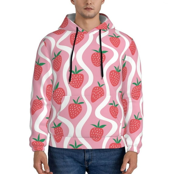 Lsque Strawberries Pattern Casual Men's Hoodie,Hooded Sweatshirt with Kangaroo Pocket,Pullover Hoodie-Medium