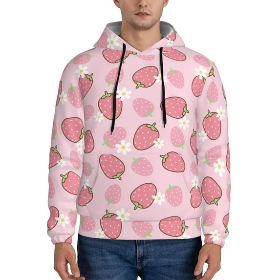 Lsque Strawberries Pattern Casual Men's Hoodie,Hooded Sweatshirt with Kangaroo Pocket,Pullover Hoodie-X-Large