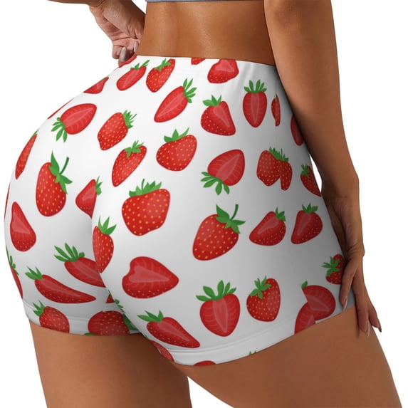 Lsque Strawberries Pattern High Waisted Biker Shorts for Women-Tummy Control Fitness Athletic Workout Running Yoga Gym Shorts,Moisture-Wicking-Medium
