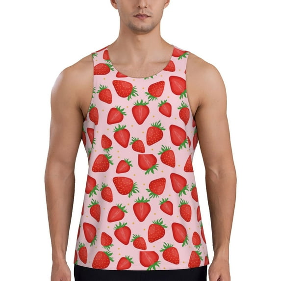 Lsque Strawberries Pattern Mens Tank Tops Muscle Athletic Quick Dry Sleeveless Workout Fitness T Shirts Beach Tank Top, Loose-fit Sleeveless Shirt for Men-X-Large