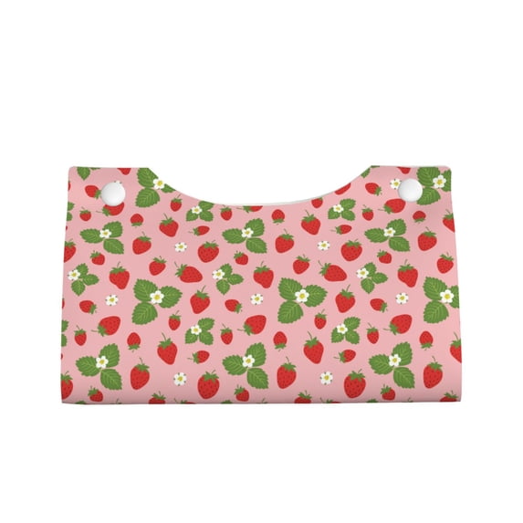 Lsque Strawberries Printed Long Tissue Box Cover Holder, Facial Paper Organizer Dispenser,Triangle with Bottom Belt, PVC Leather Decorative Organizer