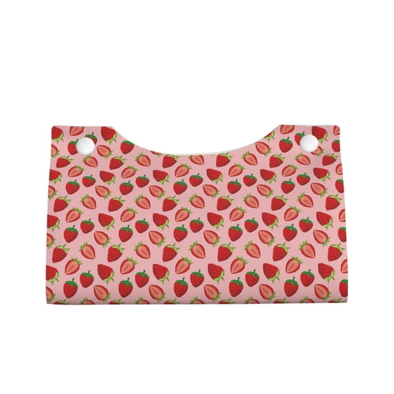 Lsque Strawberries Printed Long Tissue Box Cover Holder, Facial Paper Organizer Dispenser,Triangle with Bottom Belt, PVC Leather Decorative Organizer