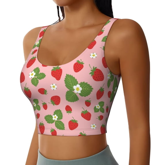 Lsque Strawberries Printed Women'S Sports Bra, Compression, Moisture Wicking, High-Impact Sports Bra For Women,Supportive sports bra-XX-Large