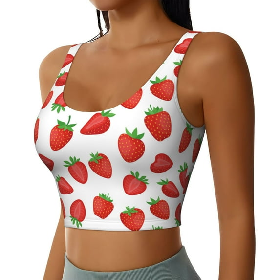 Lsque Strawberries Printed Women'S Sports Bra, Compression, Moisture Wicking, High-Impact Sports Bra For Women,Supportive sports bra-XX-Large