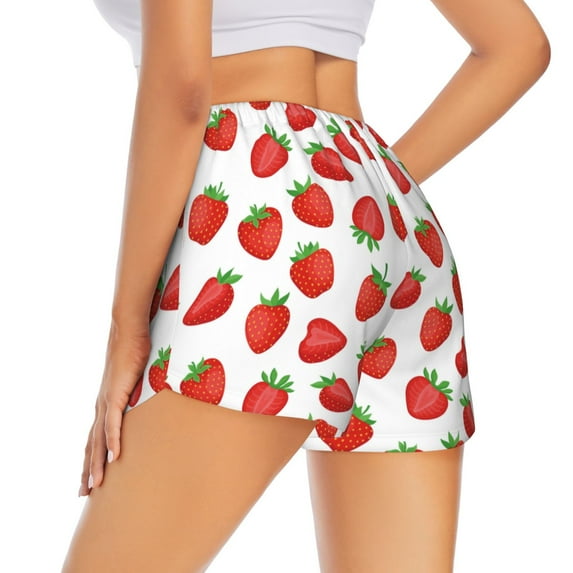 Lsque Strawberries Printed Women's Running Shorts with Liner Pockets,Elastic Quick Dry Workout Athletic Gym Yoga Shorts,Womens High Waist Shorts-Large