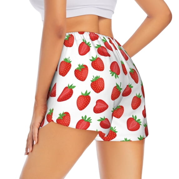 Lsque Strawberries Printed Women's Running Shorts with Liner Pockets,Elastic Quick Dry Workout Athletic Gym Yoga Shorts,Womens High Waist Shorts-X-Large