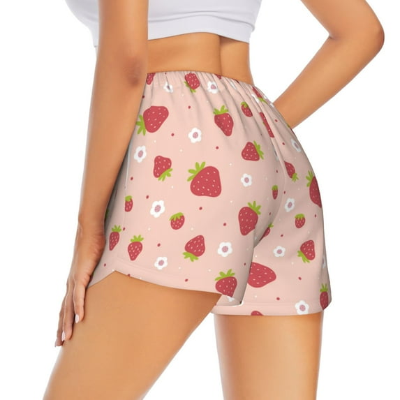Lsque Strawberries Printed Women's Running Shorts with Liner Pockets,Elastic Quick Dry Workout Athletic Gym Yoga Shorts,Womens High Waist Shorts-X-Large