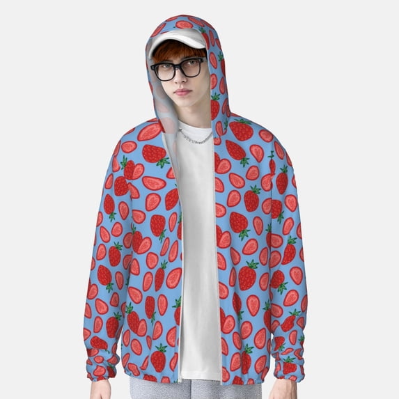 Lsque Strawberries UPF 50+ Lightweight Sun Protection Men's Women's Long Sleeve Shirt, Hoodie Performance -X-Large