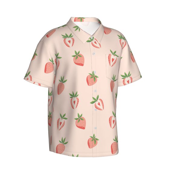 Lsque Strawberries pattern Hawaiian Shirt for Men, Unisex Summer Beach Casual Short Sleeve Button Down Shirts-3X-Large