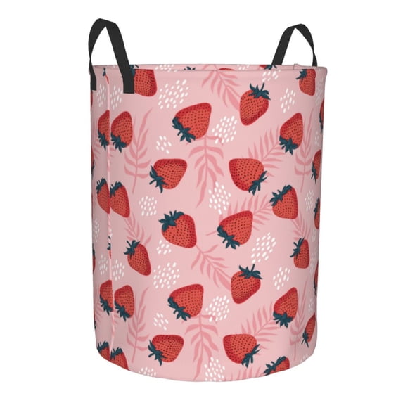 Lsque Strawberries pattern Laundry Hamper Basket, Tall Woven Rope Hamper Basket for Clothes, Lightweight Storage Basket, Collapsible Waterproof-Small