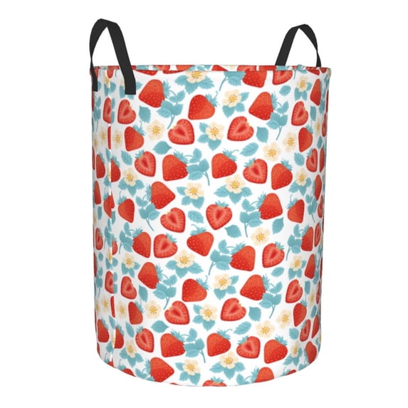 Lsque Strawberries pattern Laundry Hamper Basket, Tall Woven Rope Hamper Basket for Clothes, Lightweight Storage Basket, Collapsible Waterproof-Small
