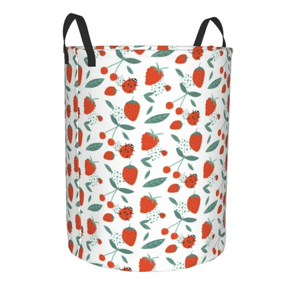 Lsque Strawberries pattern Laundry Hamper Basket, Tall Woven Rope Hamper Basket for Clothes, Lightweight Storage Basket, Collapsible Waterproof-Small