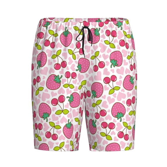 Lsque Strawberry And Cheery Mens Sleep Pajama Shorts,Short Pajama Pants, Cotton Ultra-Soft Knit-Medium