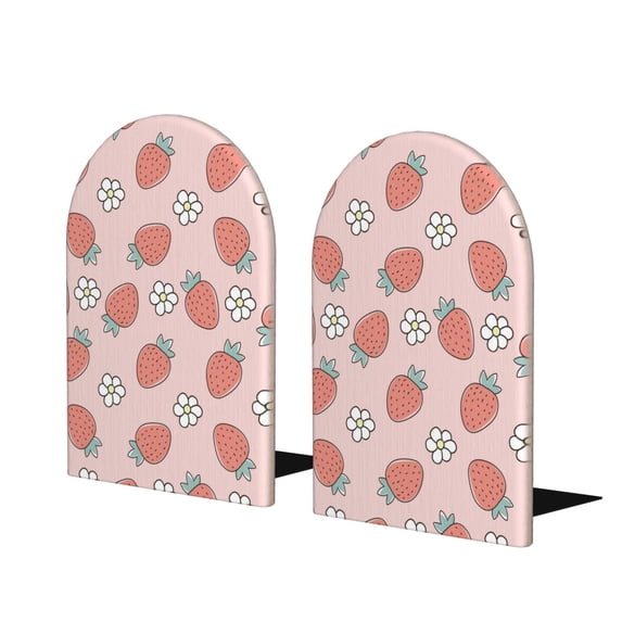 Lsque Strawberry And Flowers Printed Wood Bookends,Non-Skid Bookend for Shelves,Heavy Duty Support Bookends,Non-Slip Foam Pads for Office, Home, and Library,1 Pair