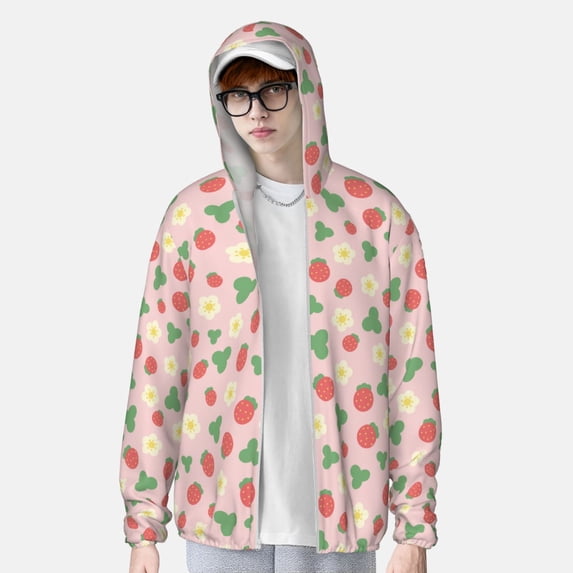 Lsque Strawberry And Flowers UPF 50+ Lightweight Sun Protection Men's Women's Long Sleeve Shirt, Hoodie Performance -XX-Large