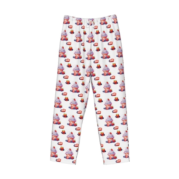 Lsque Strawberry Blueberry Cream Cake Print Men's Pajama Pants, Lounge Pant - Comfortable Home Wear,Elastic Waistband, Stylish Design-Medium