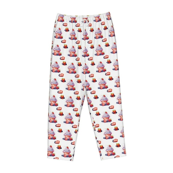 Lsque Strawberry Blueberry Cream Cake Print Women's Pajama Pants, Lounge Pant - Comfortable Home Wear,Elastic Waistband, Stylish Design-Large