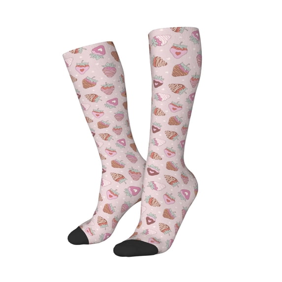 Lsque Strawberry Cake Printed Crew Socks Men's Women's LightWeight Thin Casual Calf Socks ,Knee High Socks,Cotton Socks