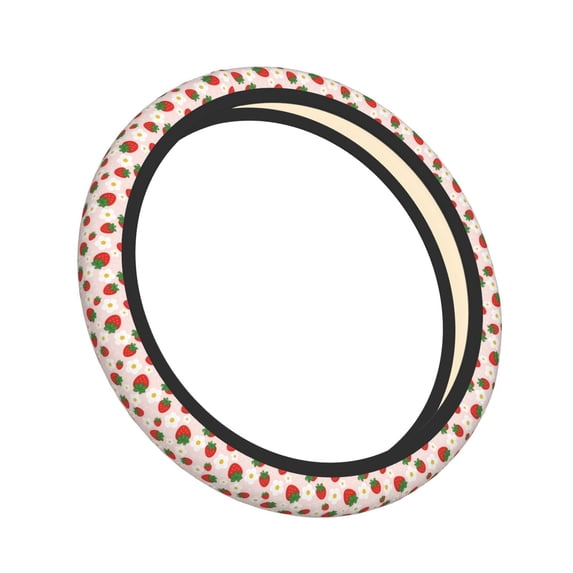 Lsque Strawberry Floral Ultra Soft Car Steering Wheel Cover for Women, Standard 15 inch Size for Truck Van SUV Auto