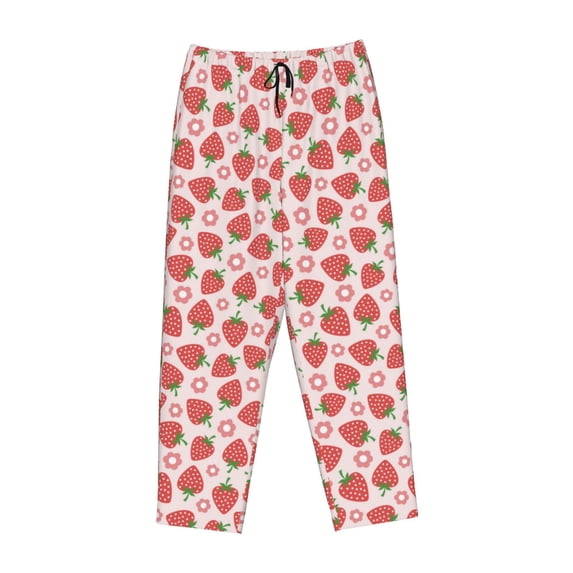 Lsque Strawberry Flower Print Women's Pajama Pants, Lounge Pant - Comfortable Home Wear,Elastic Waistband, Stylish Design-Large