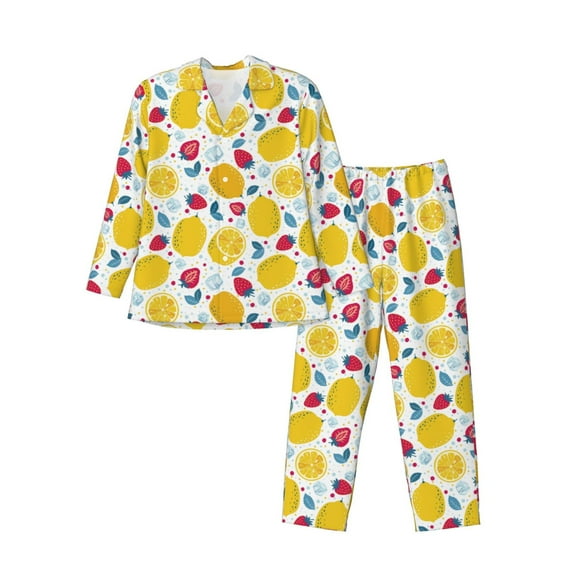 Lsque Strawberry Lemon Pattern Long Sleeve Pajama Set for Men - Soft 2-Piece Sleepwear and Loungewear Set with Pockets, Comfy Nightwear-XX-Large