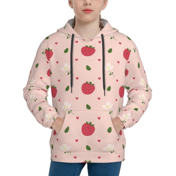 Lsque Strawberry Patten Youth Hoodie Sweatshirt Pullover with Kangaroo Pocket Boys and Girls Hoodie Warm Hoodie for Kids-Medium
